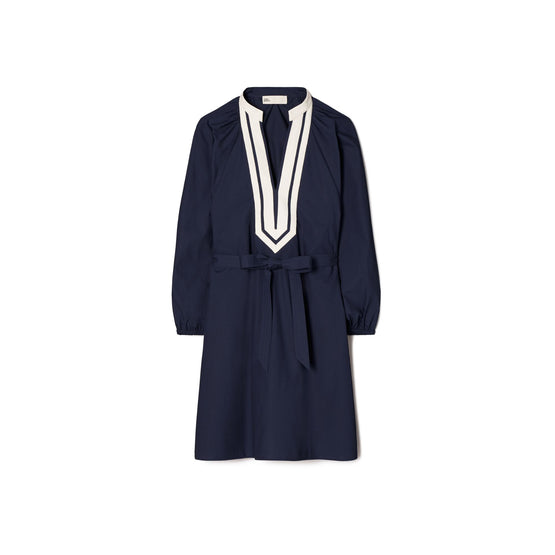 Women Balloon Sleeve Cotton Tunic Dress - Tory Navy
