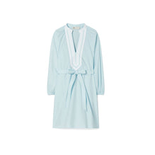 Women Balloon Sleeve Cotton Tunic Dress - Sky Blue