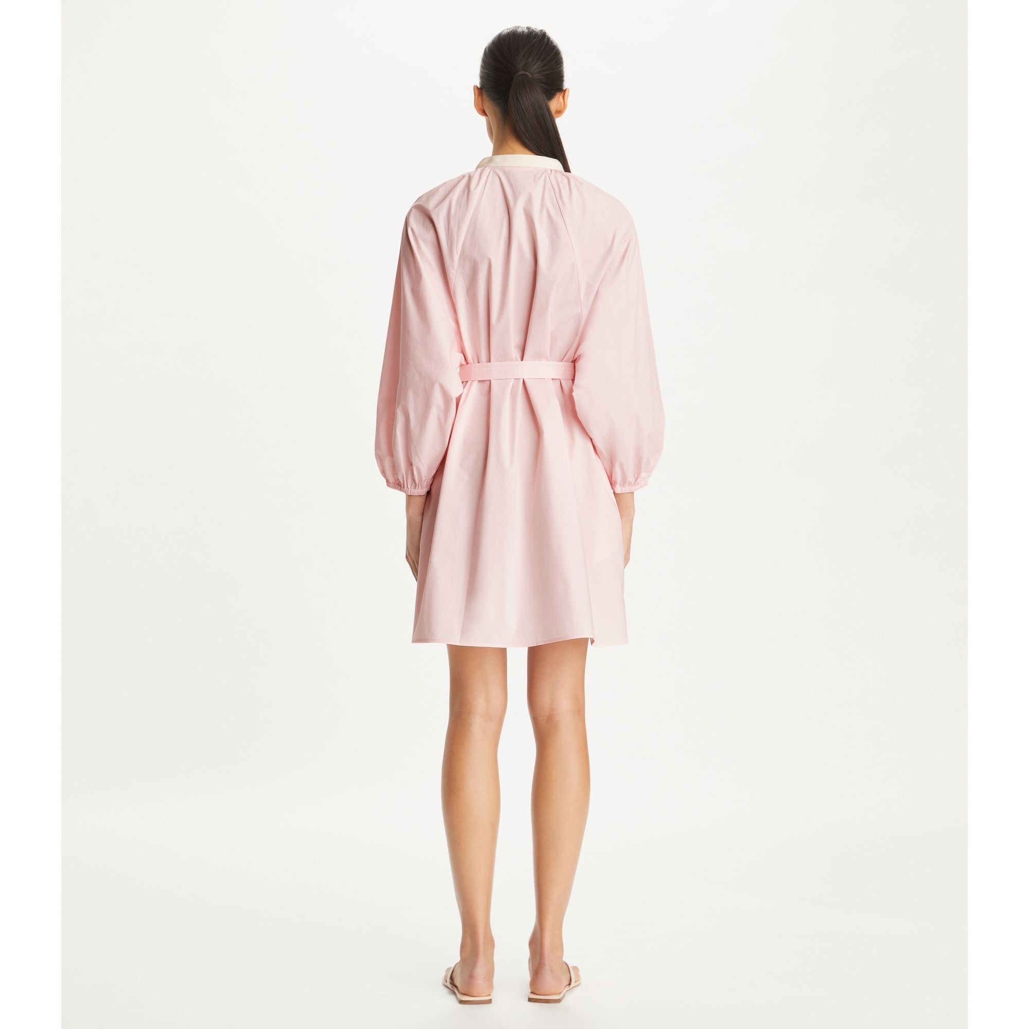 Women Balloon Sleeve Cotton Tunic Dress - Stone Pink