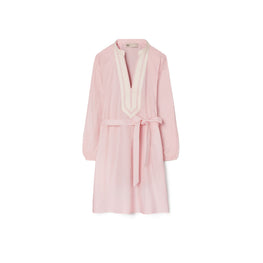 Women Balloon Sleeve Cotton Tunic Dress - Stone Pink