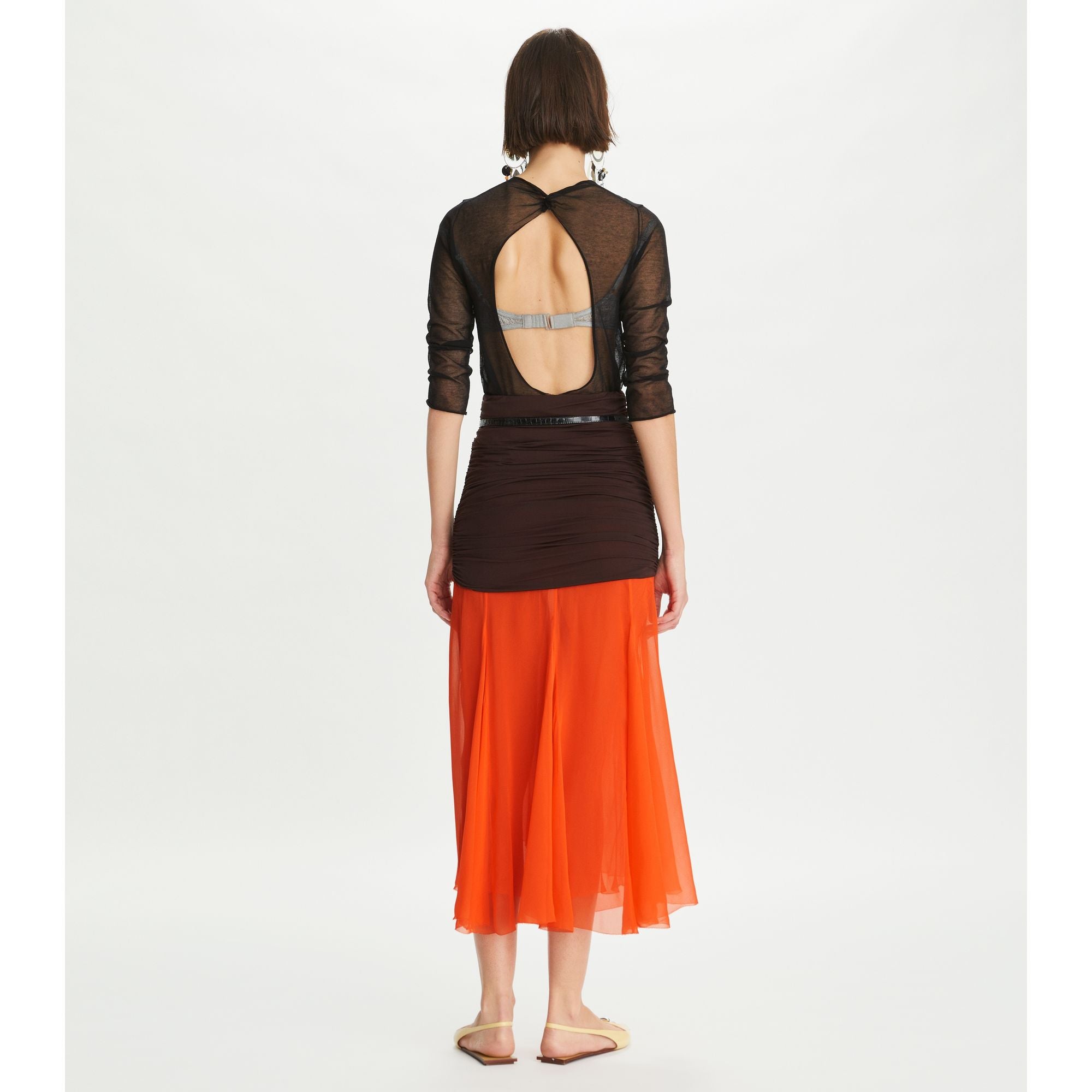 Women Jersey Chiffon Skirt - Dark Tangerine
