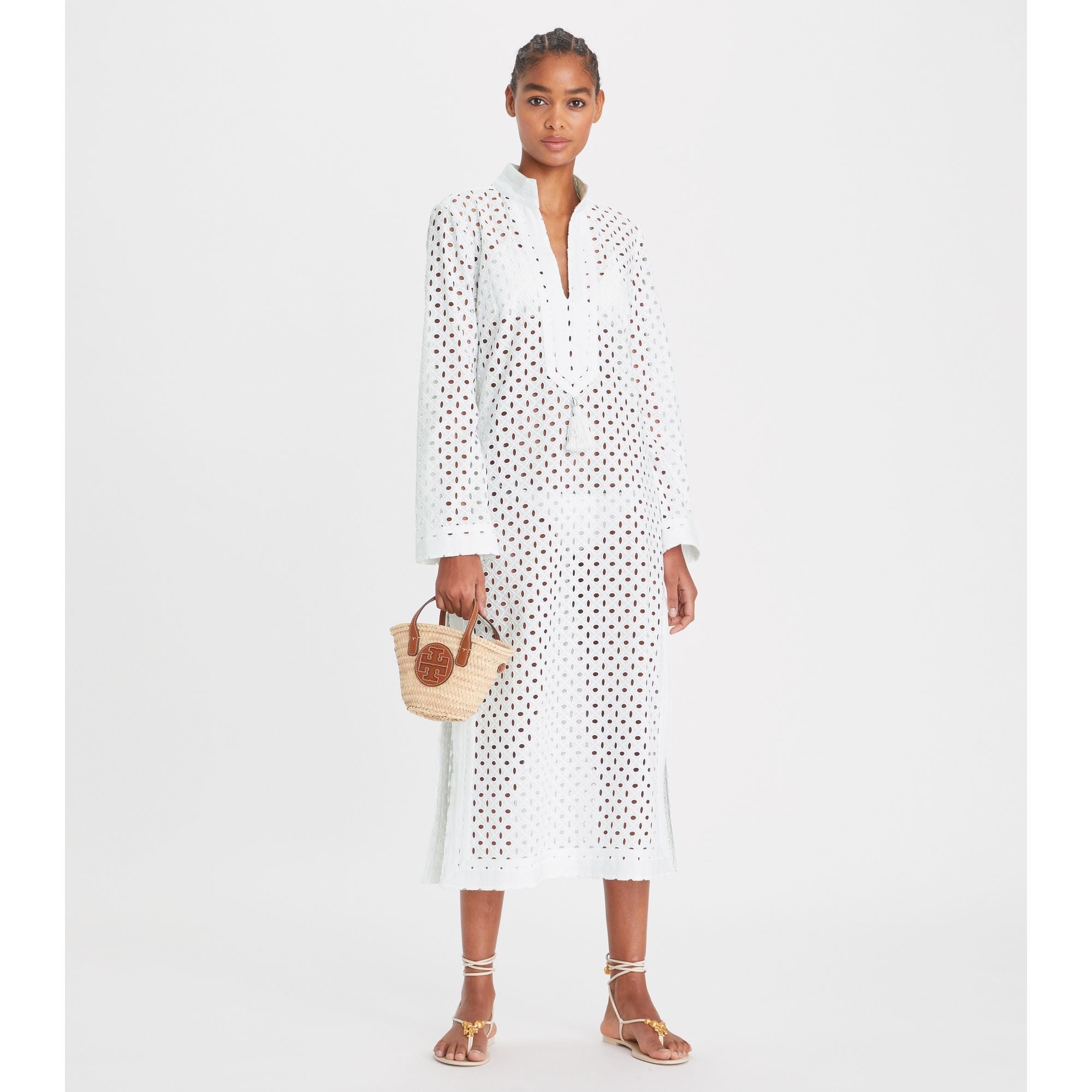 Women Eyelet Midi Tory Tunic - White