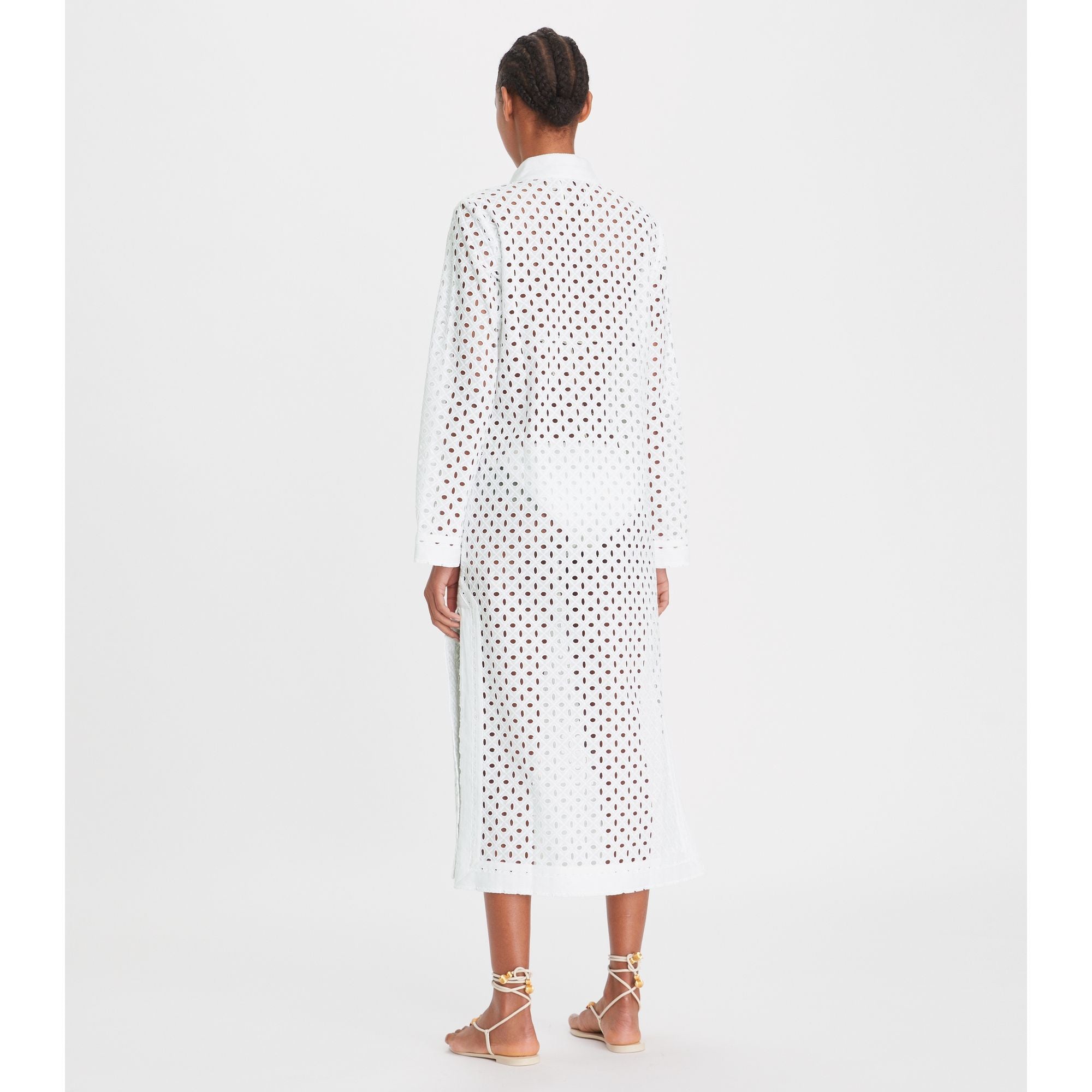 Women Eyelet Midi Tory Tunic - White