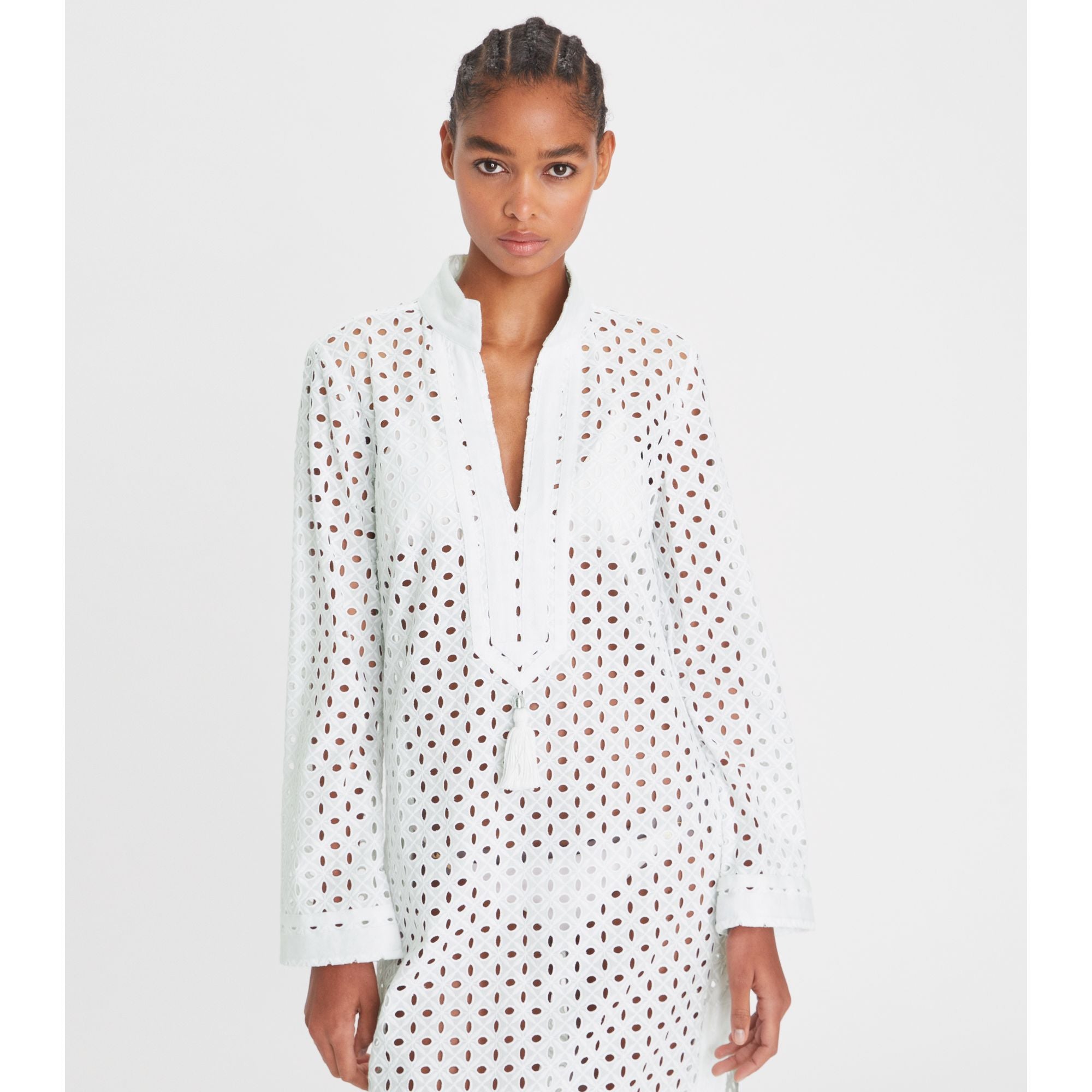 Women Eyelet Midi Tory Tunic - White
