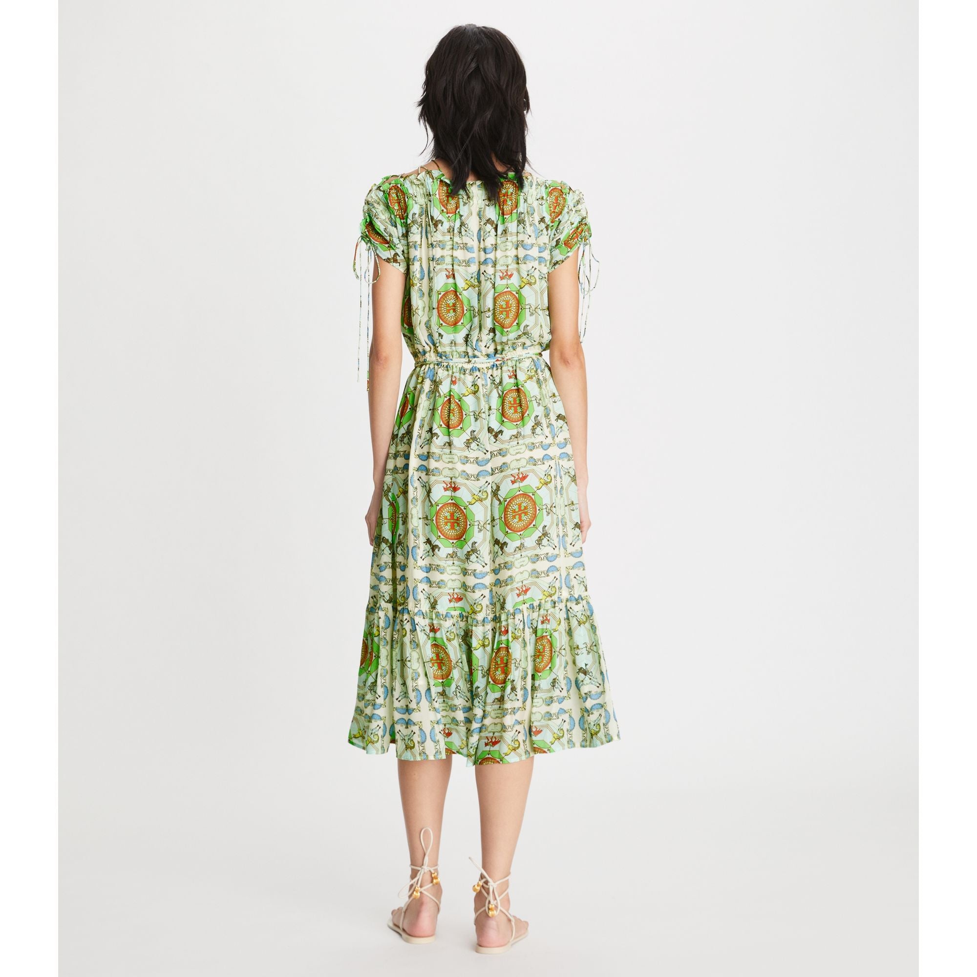 Women Printed Silk Off Shoulder Dress - Blue Carousel