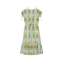Women Printed Silk Off Shoulder Dress - Blue Carousel