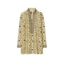 Women Embroidered Silk Tory Tunic - Pale Khaki