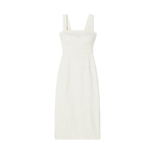 Women Printed Linen Dress - Overprinted White Polka Dot