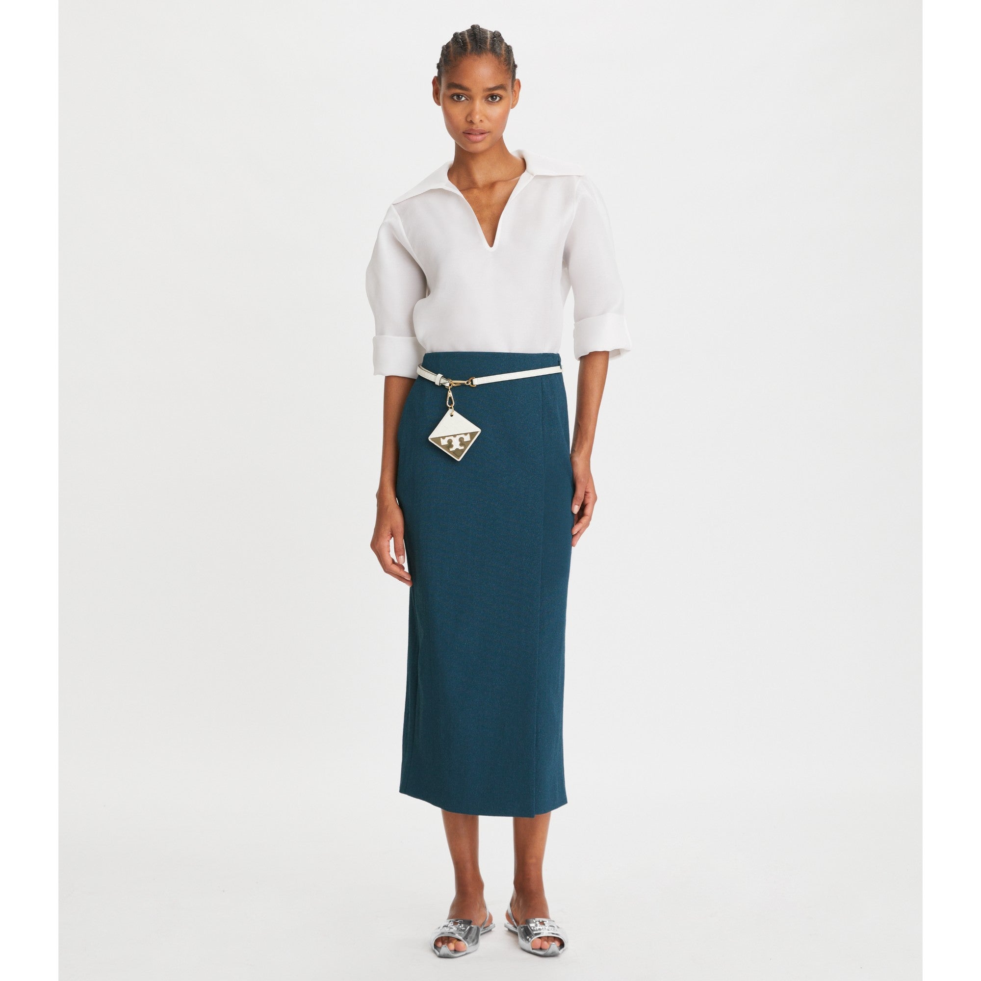 Women Stretch Faille Wrap Skirt - Solar Blue