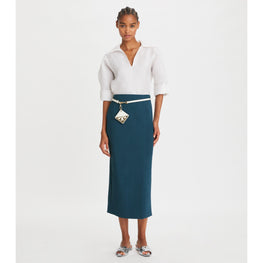 Women Stretch Faille Wrap Skirt - Solar Blue