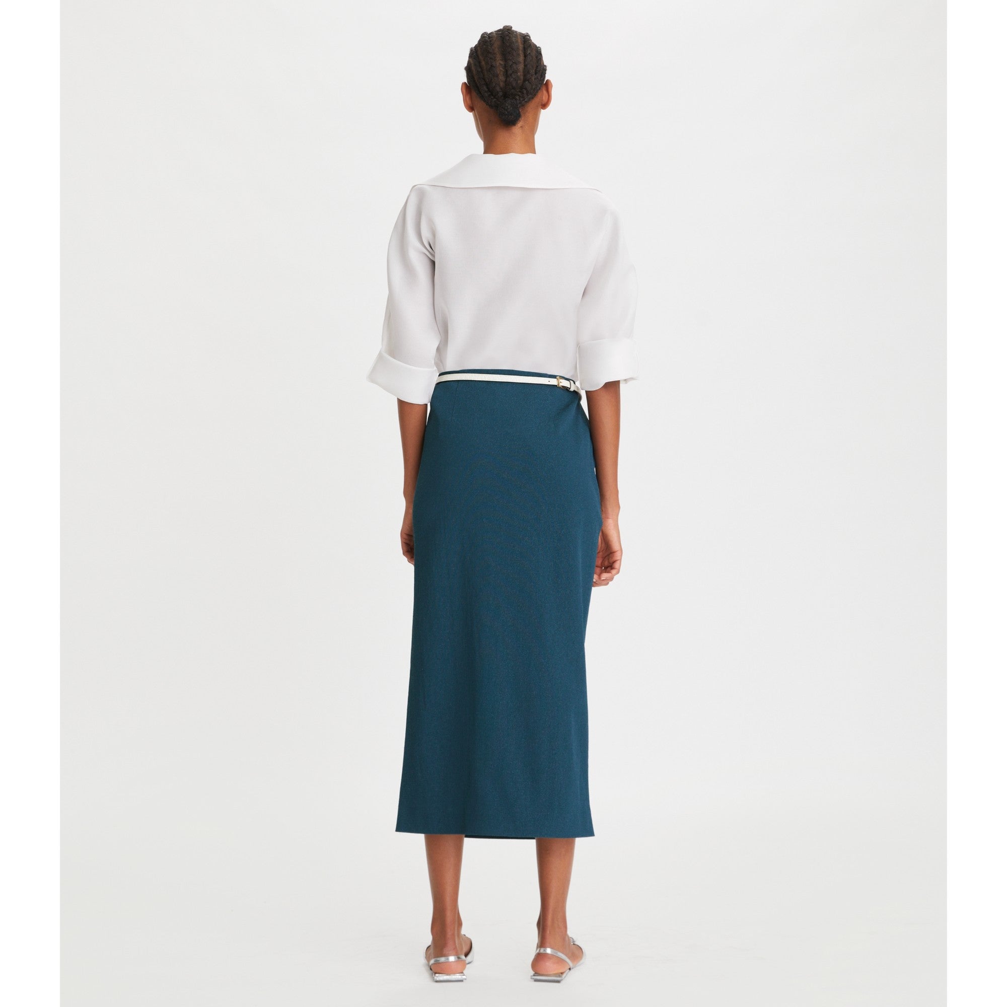 Women Stretch Faille Wrap Skirt - Solar Blue