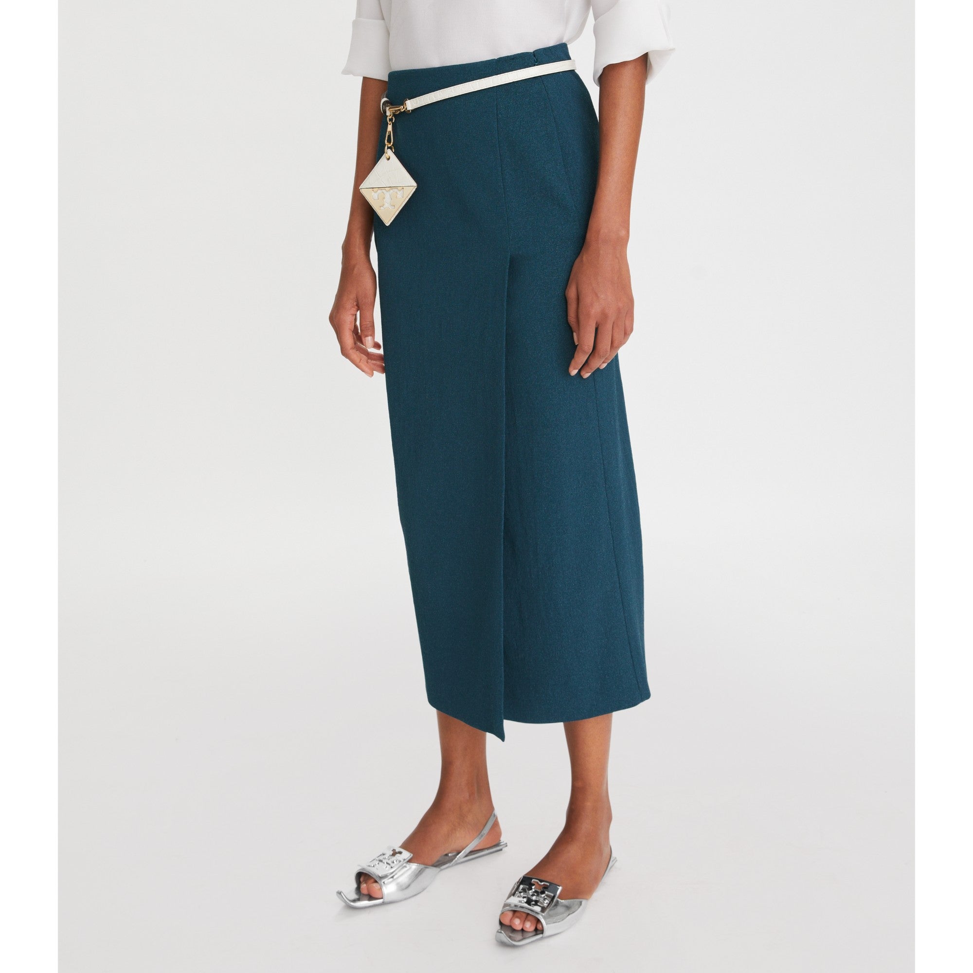 Women Stretch Faille Wrap Skirt - Solar Blue