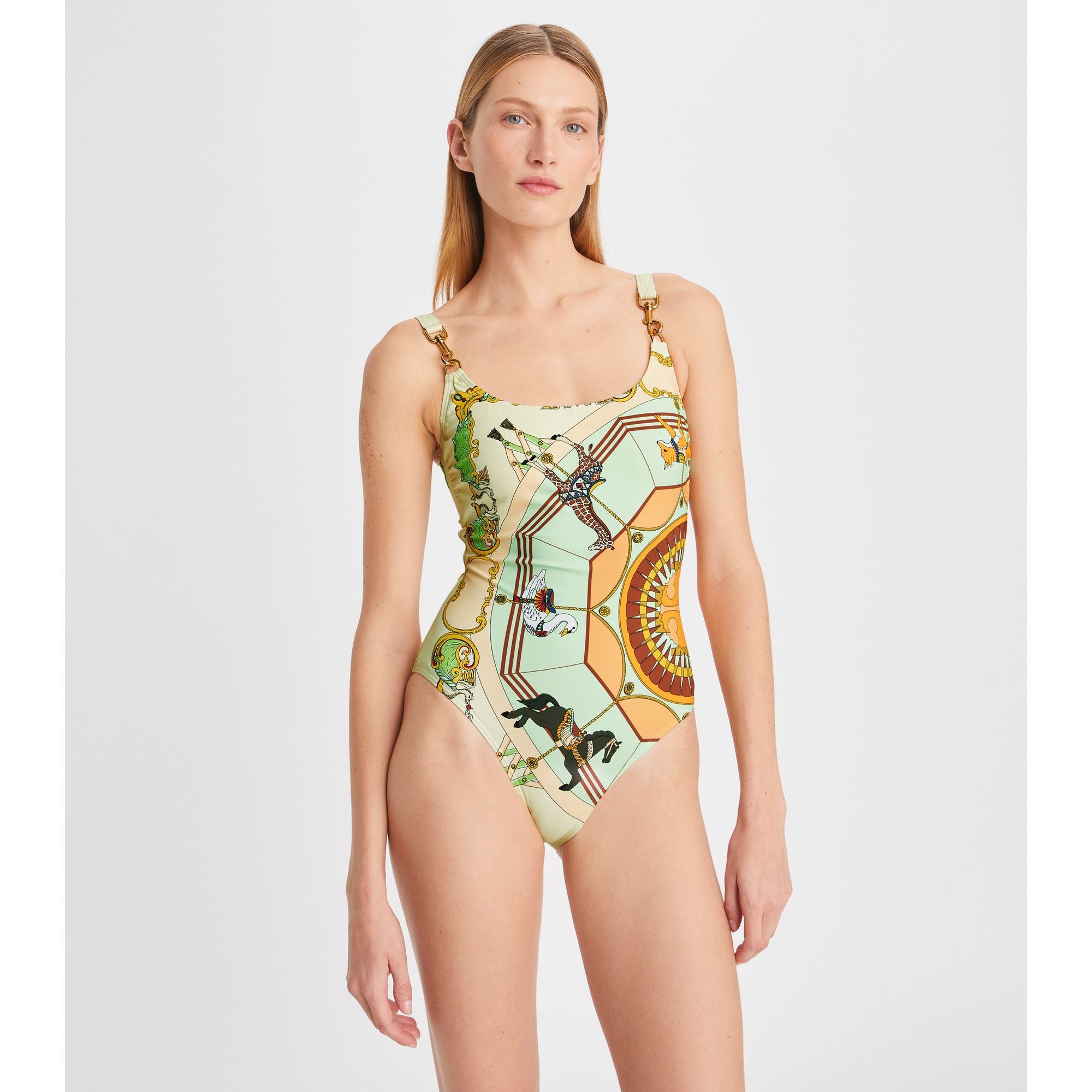 Women Printed Clip Tank Swimsuit - Orange Carousel