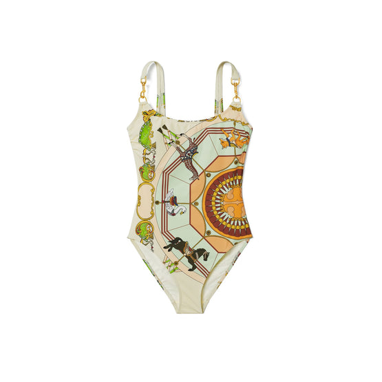 Women Printed Clip Tank Swimsuit - Orange Carousel