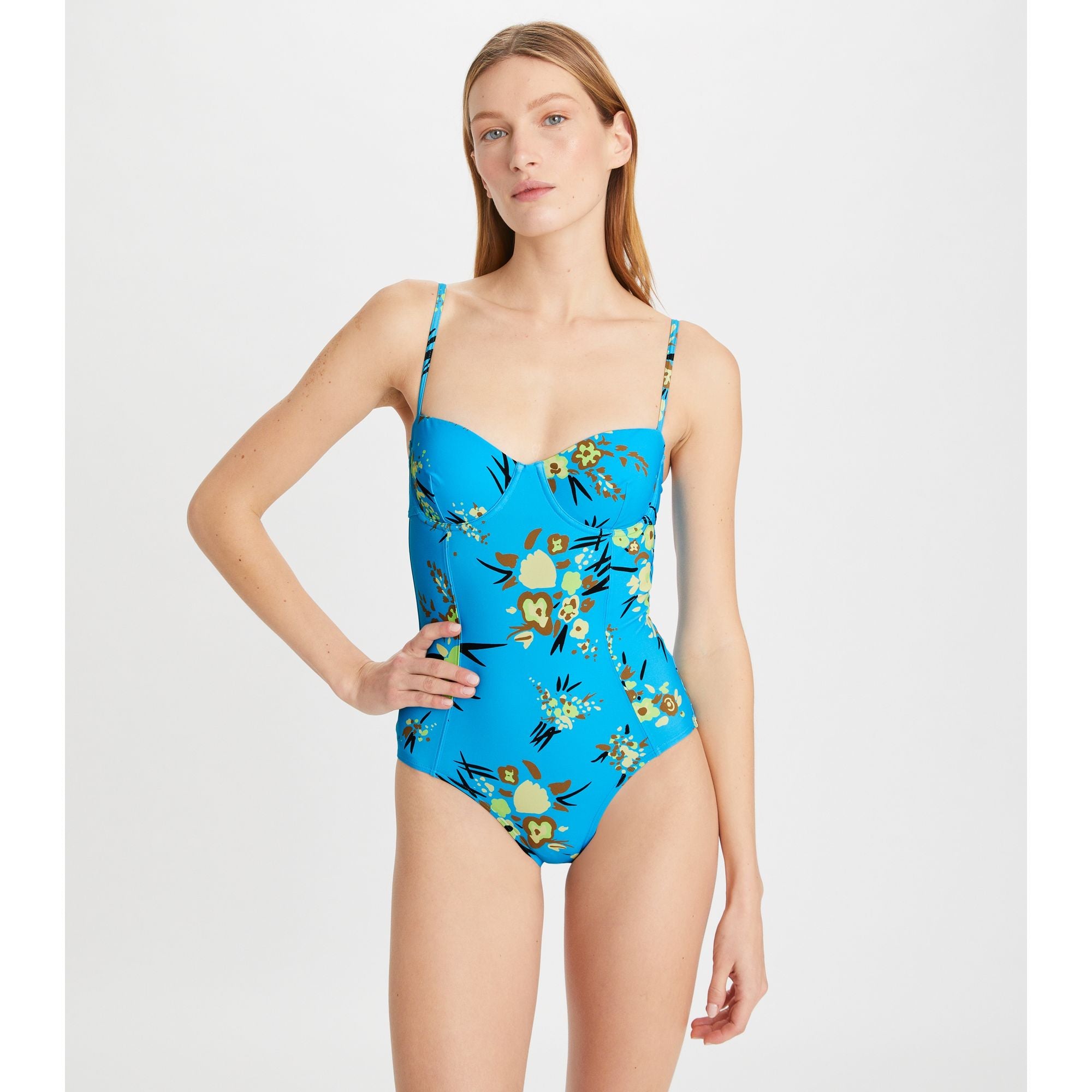 Women Printed Underwire One-Piece - Blue Drip Bouquet