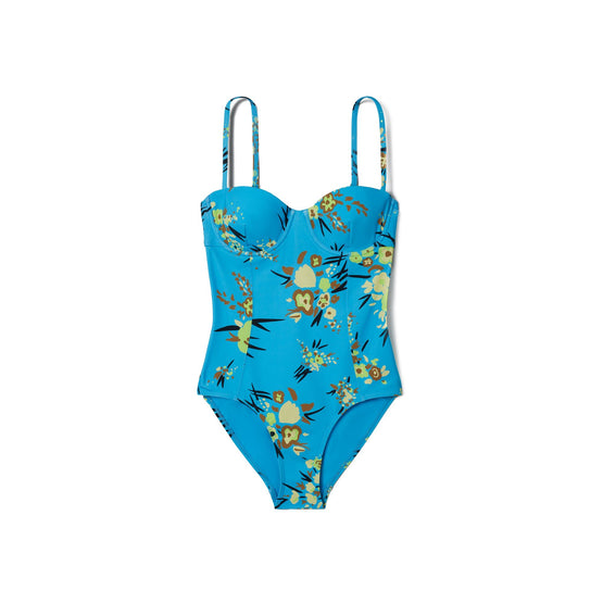 Women Printed Underwire One-Piece - Blue Drip Bouquet