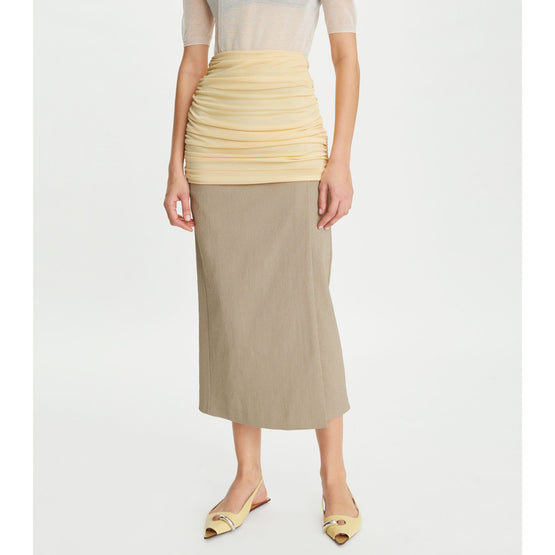 Women Ruched Mini Skirt - Yellow Buttercup