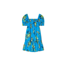 Women Printed Smocked Mini Dress - Blue Drip Bouquet