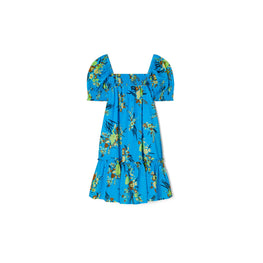 Women Printed Smocked Mini Dress - Blue Drip Bouquet