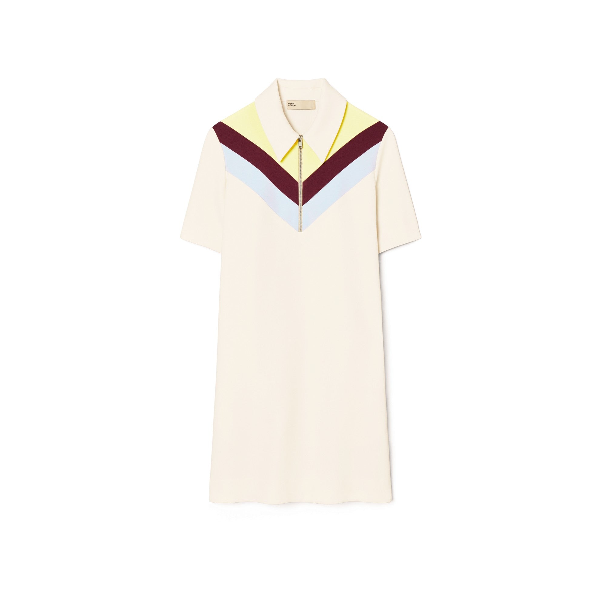 Women Chevron Polo Zip Dress - Sesame / Lemon Glow