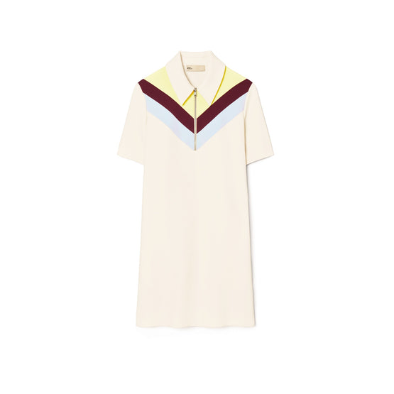 Women Chevron Polo Zip Dress - Sesame / Lemon Glow