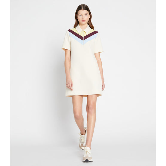Women Chevron Polo Zip Dress - Sesame / Lemon Glow