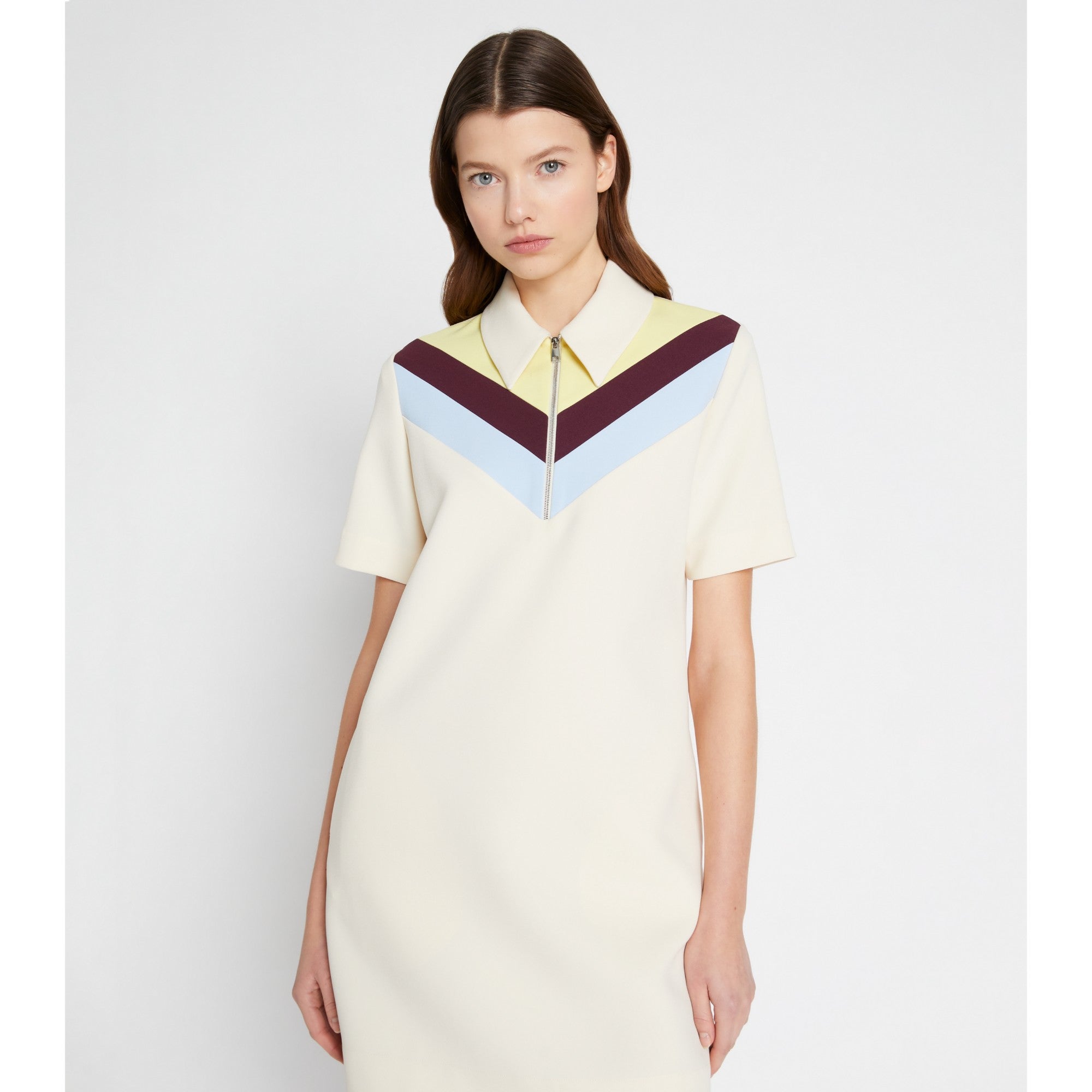 Women Chevron Polo Zip Dress - Sesame / Lemon Glow