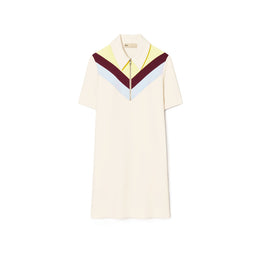 Women Chevron Polo Zip Dress - Sesame / Lemon Glow