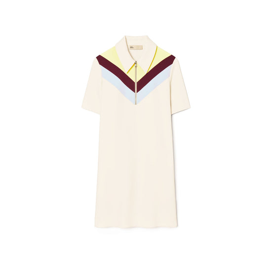 Women Chevron Polo Zip Dress - Sesame / Lemon Glow
