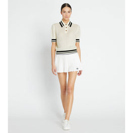 Women Cotton Pointelle Polo - New Ivory / Black
