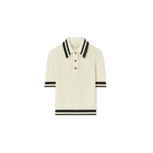 Women Cotton Pointelle Polo - New Ivory / Black