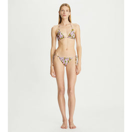 Women Printed String Bikini Top - Aster Pink Bold Flower