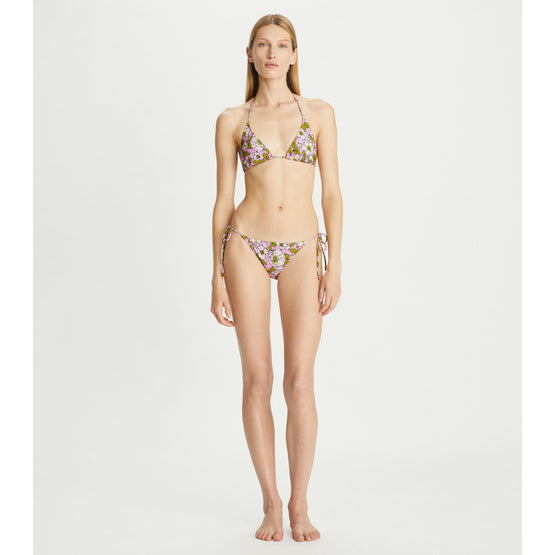 Women Printed String Bikini Top - Aster Pink Bold Flower