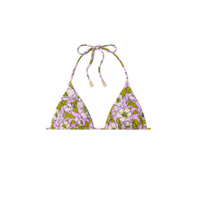 Women Printed String Bikini Top - Aster Pink Bold Flower