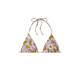 Women Printed String Bikini Top - Aster Pink Bold Flower