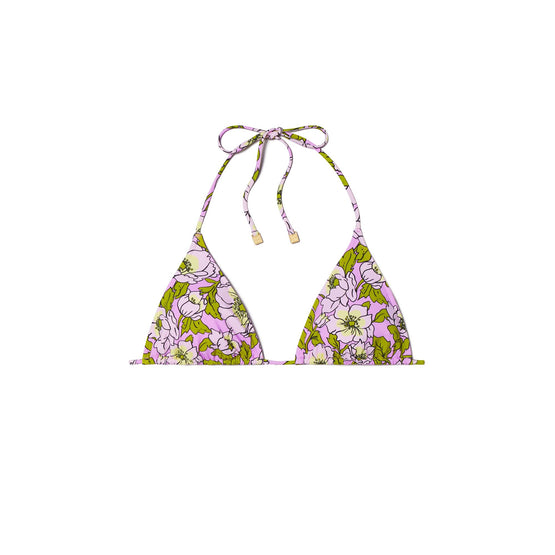 Women Printed String Bikini Top - Aster Pink Bold Flower