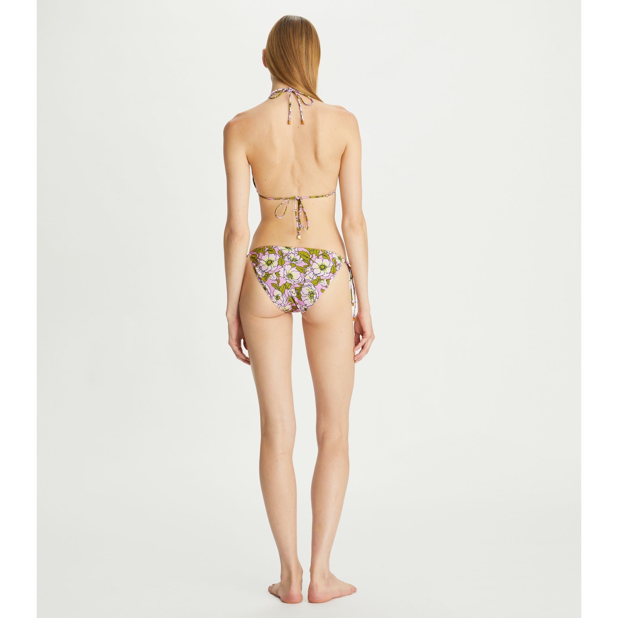 Women Printed String Bikini Bottom - Aster Pink Bold Flower