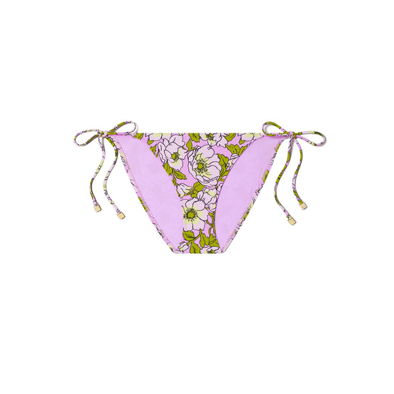 Women Printed String Bikini Bottom - Aster Pink Bold Flower