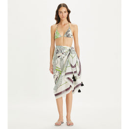 Women Printed Cotton Silk Pareo - Ivory Zebra Scarf