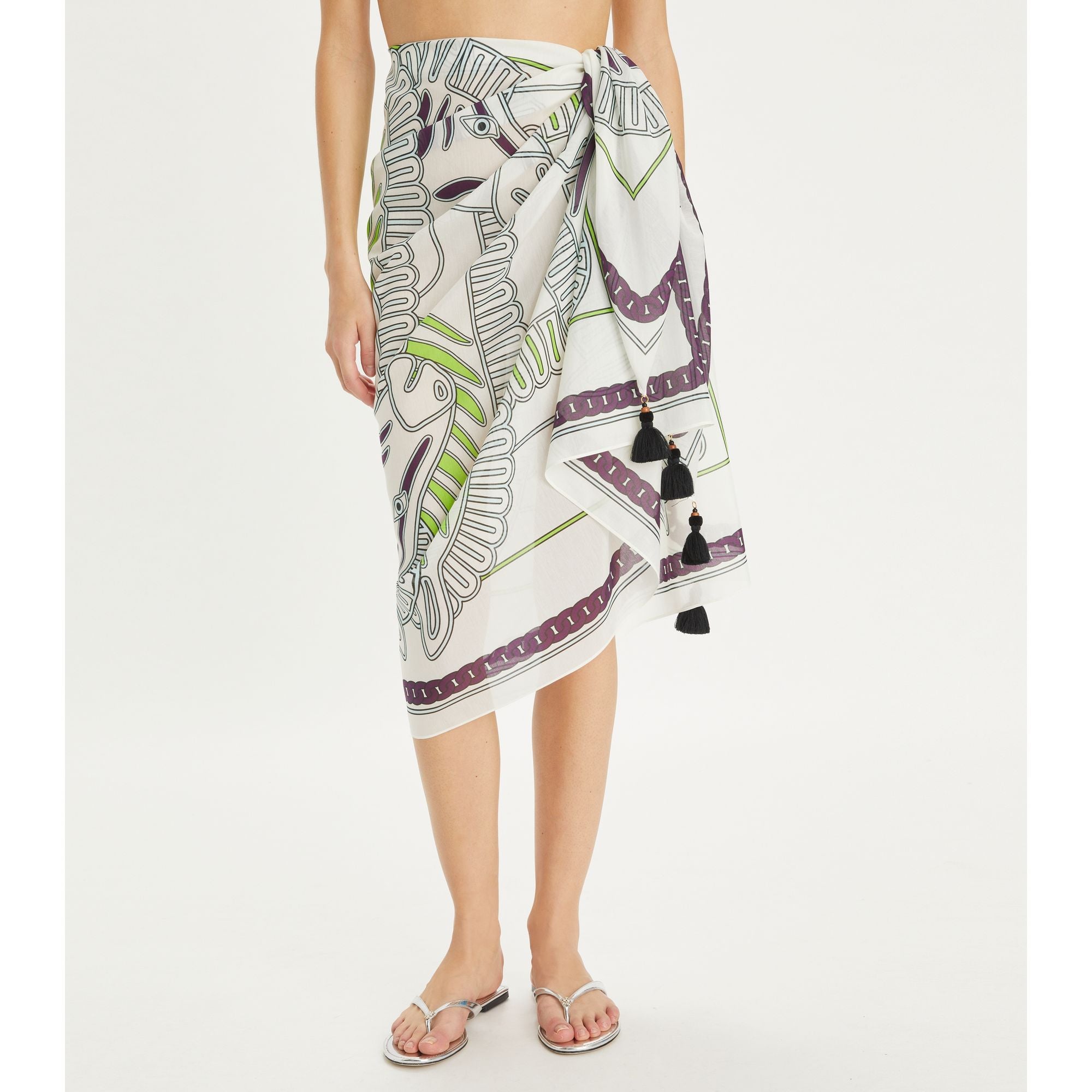 Women Printed Cotton Silk Pareo - Ivory Zebra Scarf
