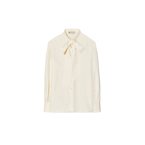 Women Silk Bow Blouse - New Ivory
