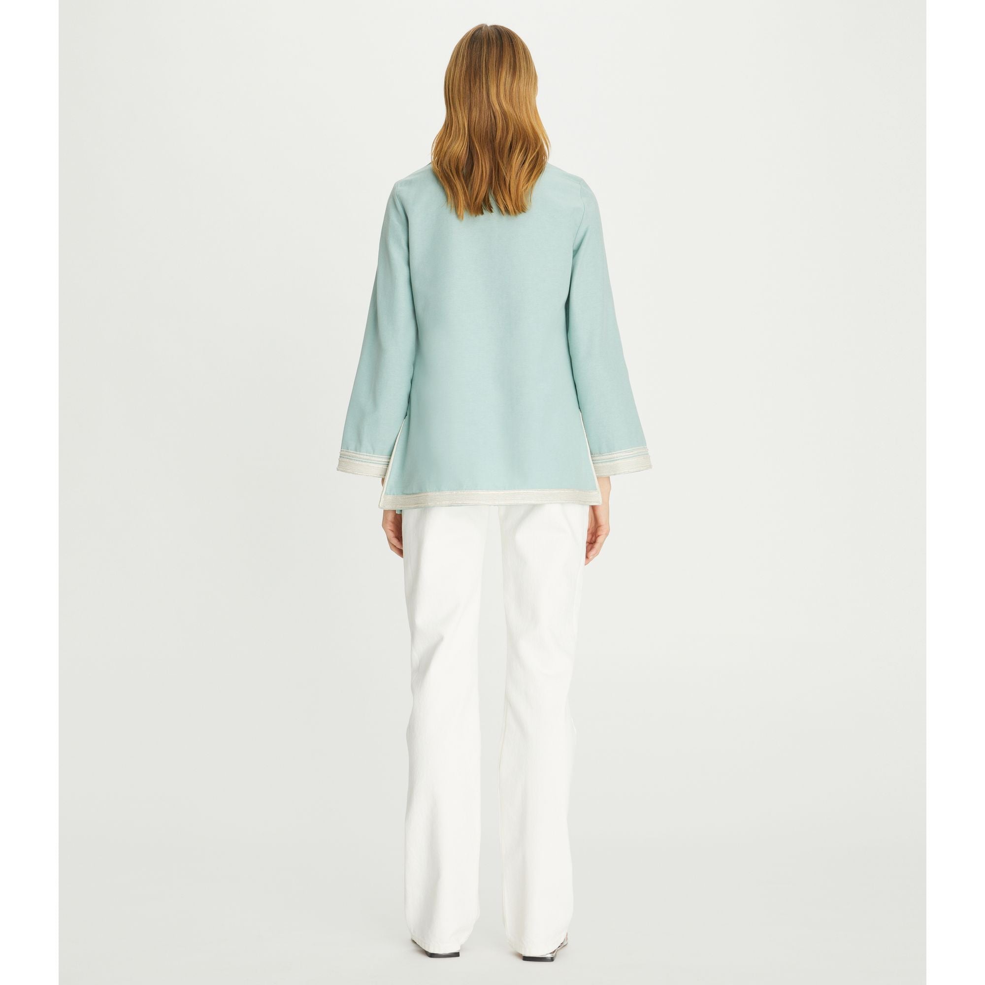 Women Embroidered Cotton Ottomon Tunic - Pastel Blue