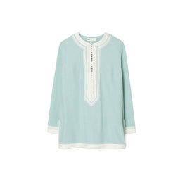 Women Embroidered Cotton Ottomon Tunic - Pastel Blue