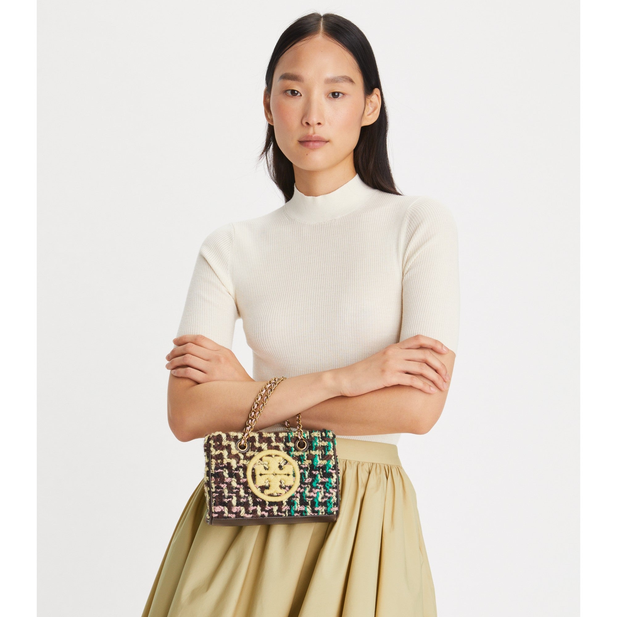 Women Fleming Soft Tweed Mini Chain Tote - Multi