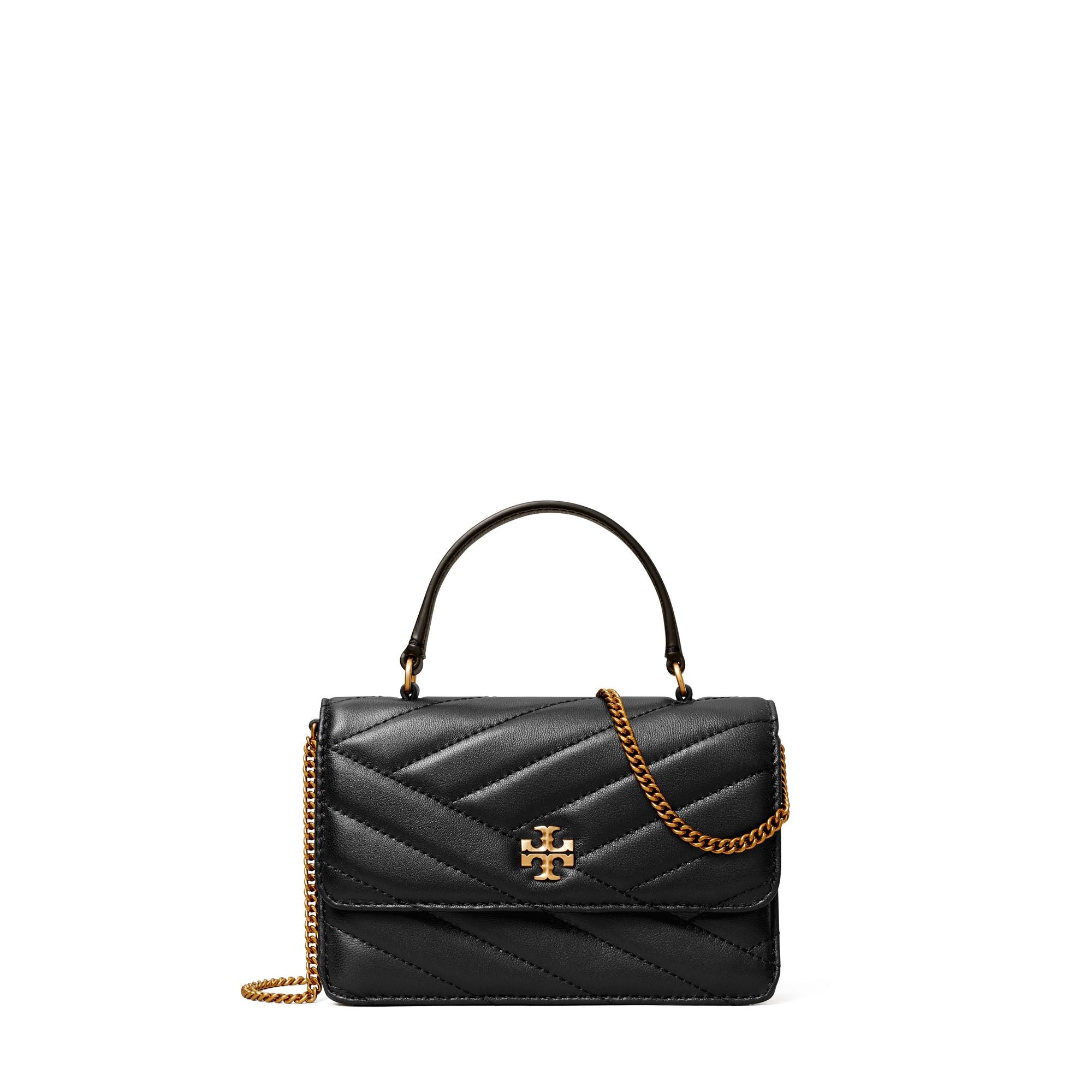 Women Kira Chevron Mini Top Handle Chain Wallet - Black