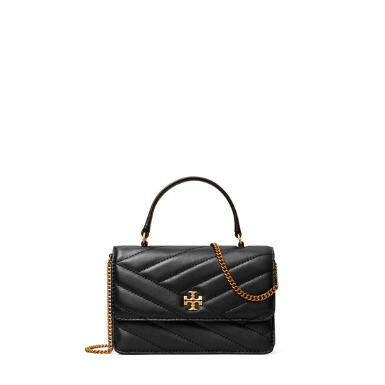 Women Kira Chevron Mini Top Handle Chain Wallet - Black
