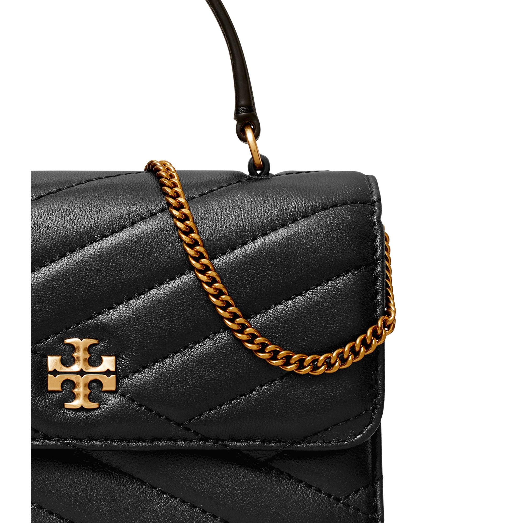 Women Kira Chevron Mini Top Handle Chain Wallet - Black