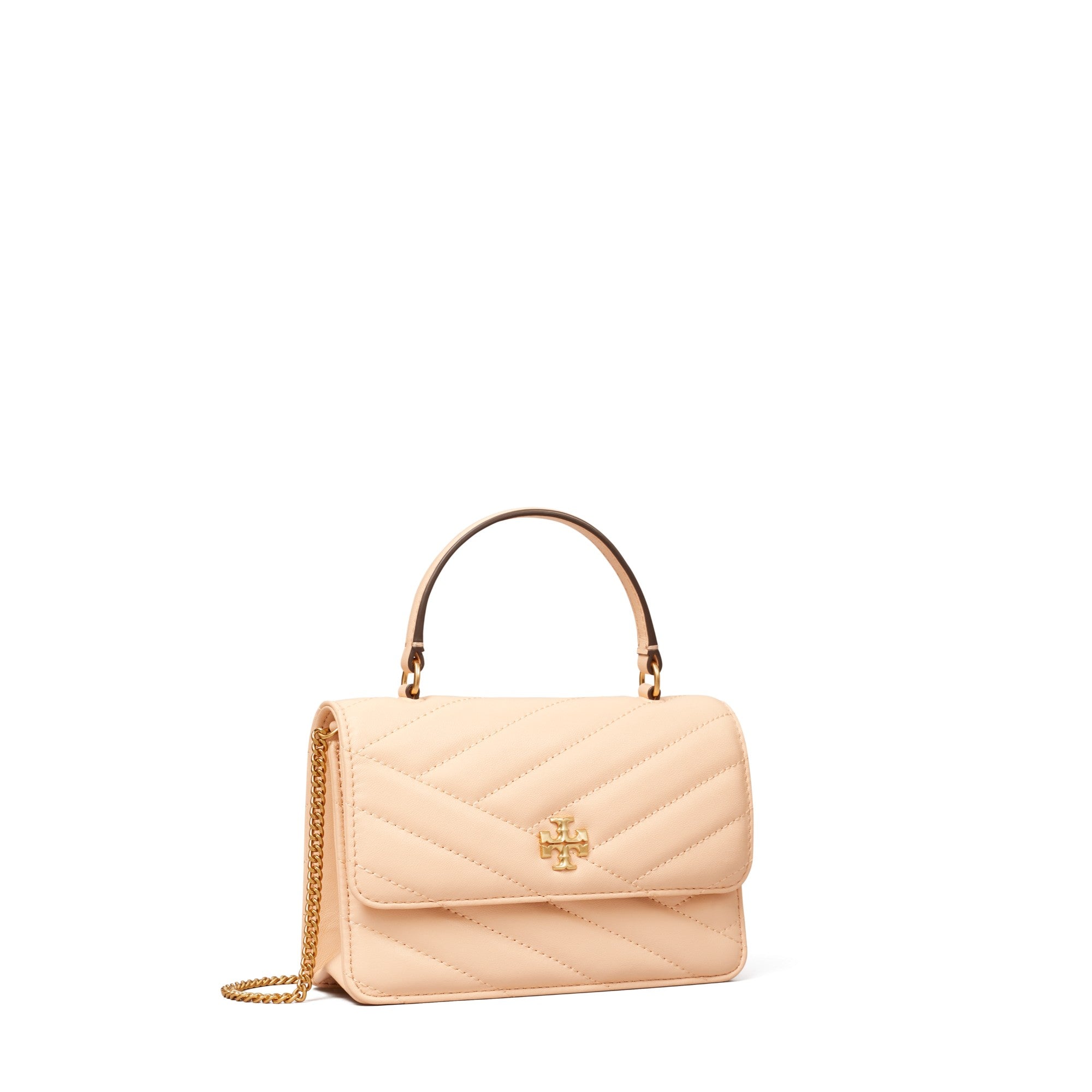 Women Kira Chevron Mini Top Handle Chain Wallet - Apricot