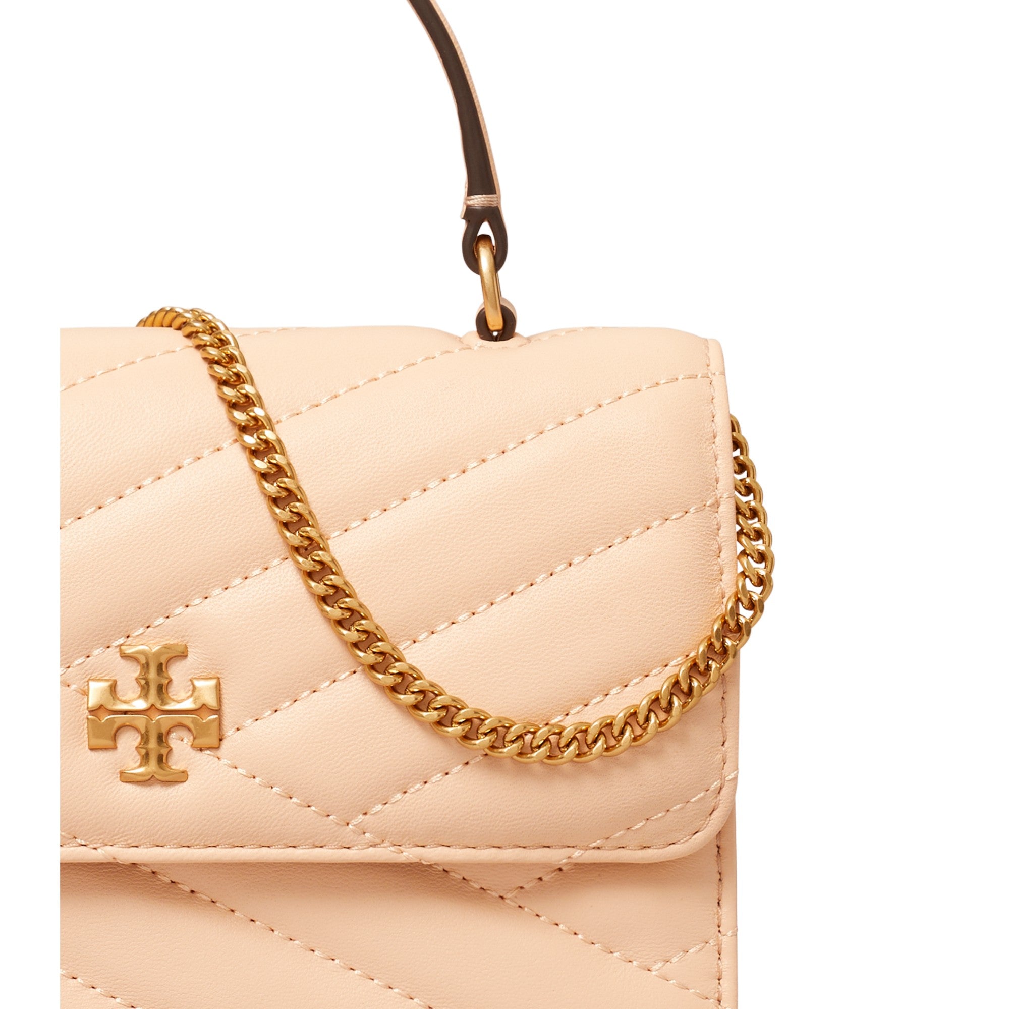 Women Kira Chevron Mini Top Handle Chain Wallet - Apricot