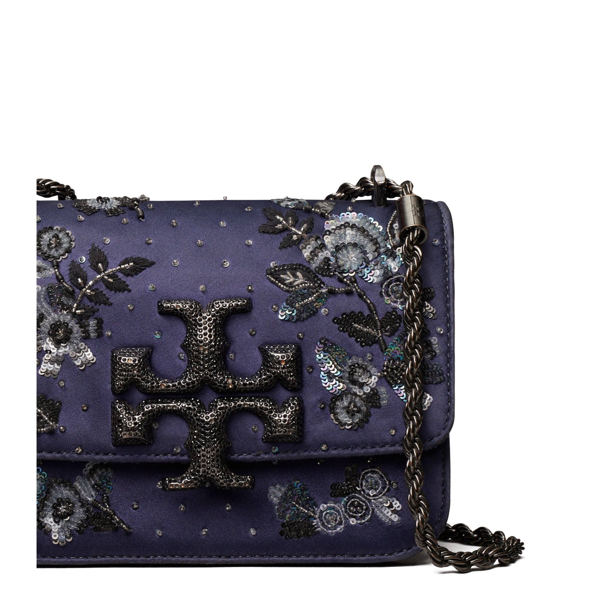 Women Eleanor Embellished Satin Small Convertible Shoulder Bag - Tory Navy
